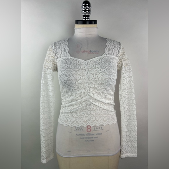 Tops - 454B. Floral Lace Ruched Long Sleeve Top
